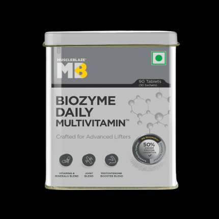 MuscleBlaze Biozyme Daily Multivitamin, 5-in-1 Supplement with Vitamins, Minerals, Joint, T-Booster Blend & EAF, 90 tablet(s)