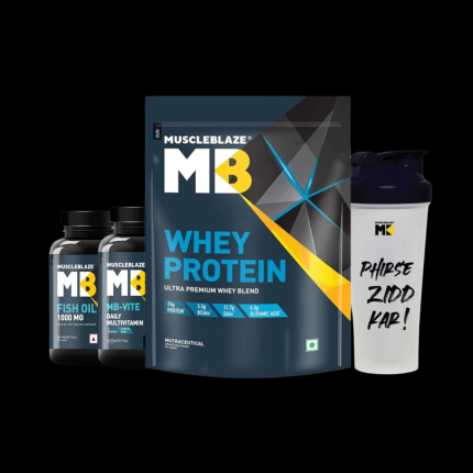 MuscleBlaze Whey protein 1kg + MuscleBlaze MultiVitamin 60N + MuscleBlaze FishOil 60N + Shaker