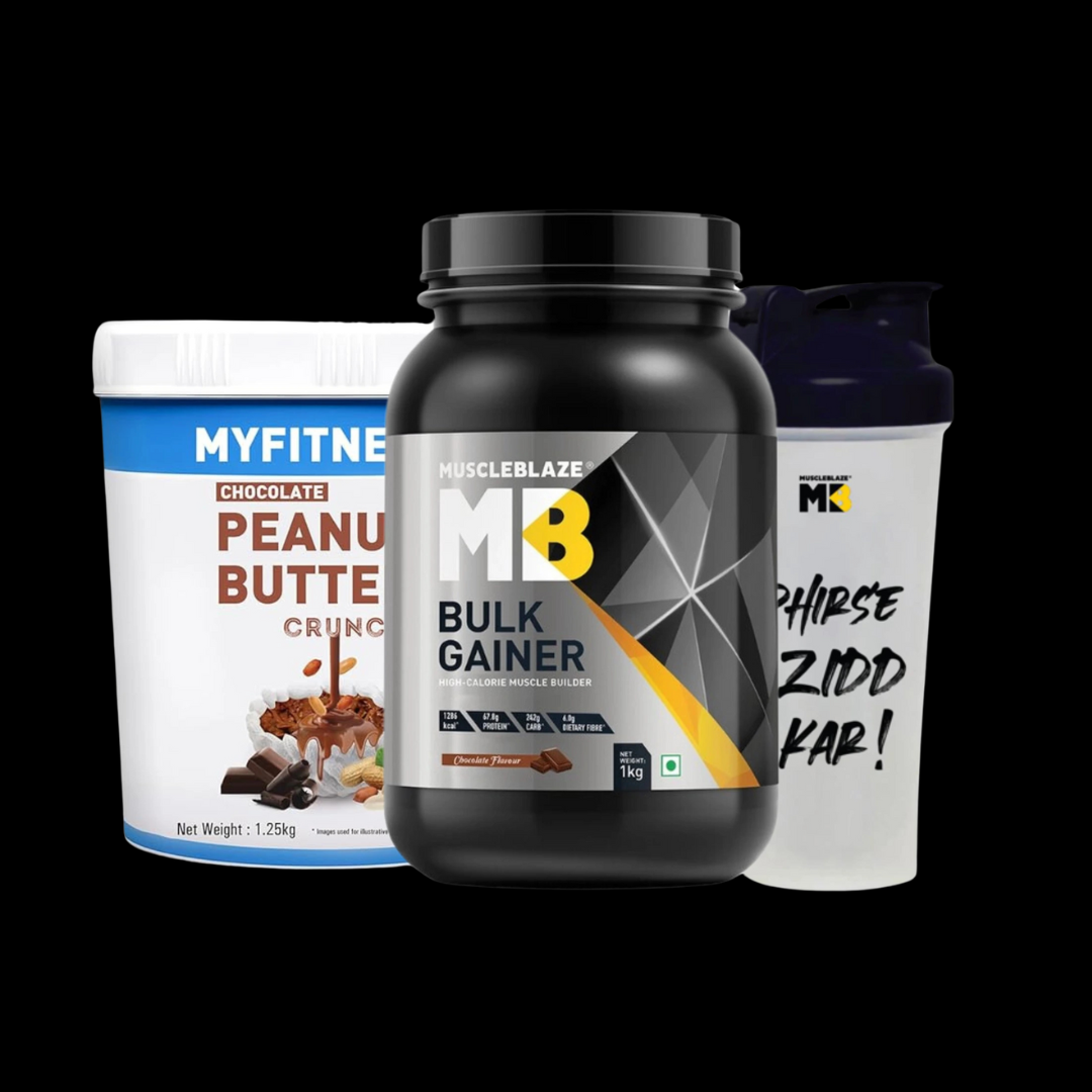 Untitled design - 2025-01-17T133345.152 MuscleBlaze Bulk Gainer 1KG + MF Peanut Butter 1.25kg + Shaker - Image 1