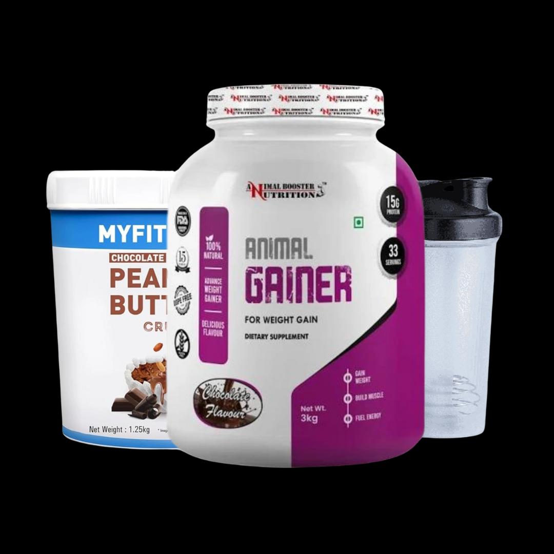 Untitled design - 2025-01-17T133548.140 Animal Booster Nutrition Animal Gainer 3Kg + MF Peanut Butter 1.25kg + Shaker - Image 1