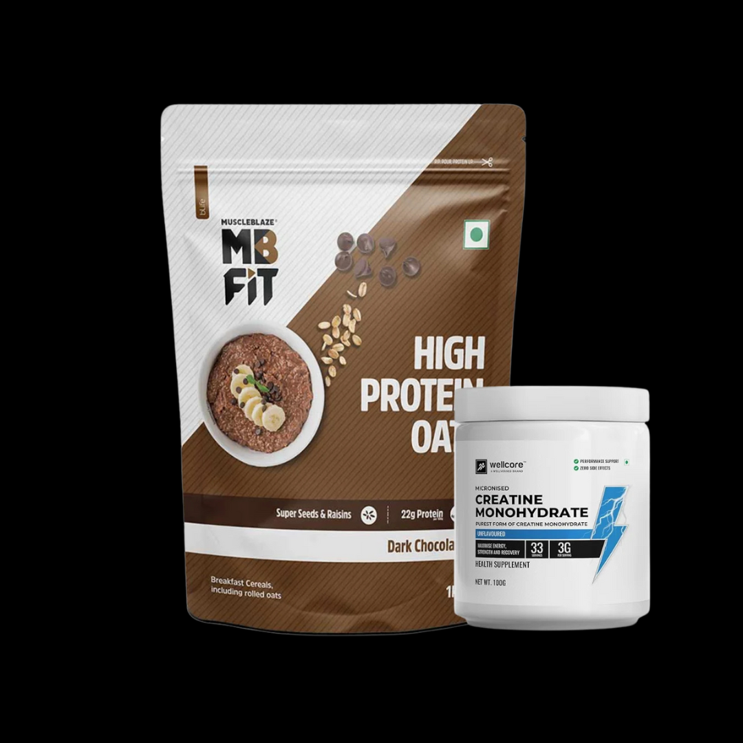 Untitled design - 2025-01-17T131218.308 MuscleBlaze High Protein Oats 1kg + Wellcore Creatine Monohydrate 100gm - Image 1