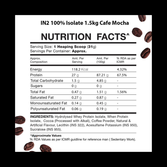 IN2 100% Isolate, 1.5 kg, 48 servings, 27g Protein, low sugar, low carb - Image 3