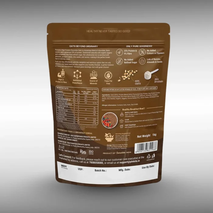 Pintola High Protein Dark Chocolate Oats 1kg - Image 2