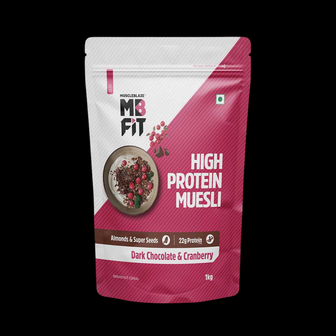 Untitled design - 2025-03-05T162103.628 MuscleBlaze High Protein Muesli Dark Chocolate & Cranberry 1kg - Image 1