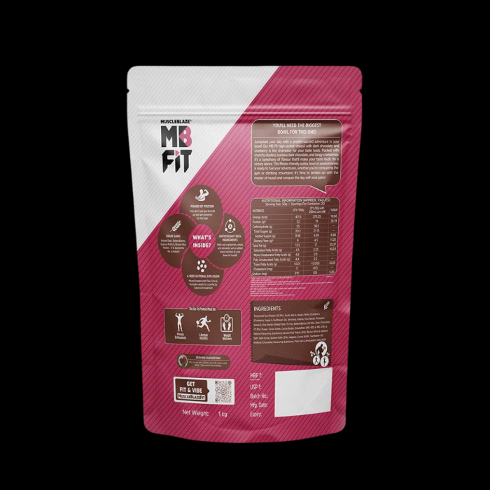 MuscleBlaze High Protein Muesli Dark Chocolate & Cranberry 1kg - Image 2