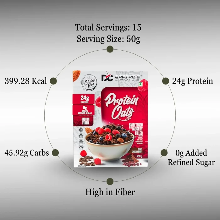 DOCTORS CHOICE High Protein Oats 750g Dark Choco Berry - Image 3